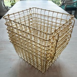 Set of 6 gold metal storage baskets